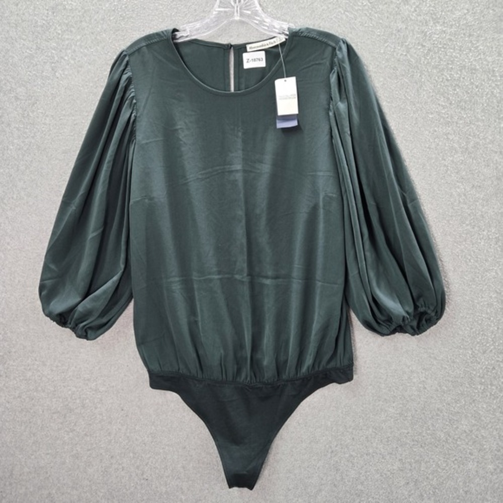 Abercrombie & Fitch Women Blouse Bodysuit L Tall Petite Green Long Sleeve NWT
